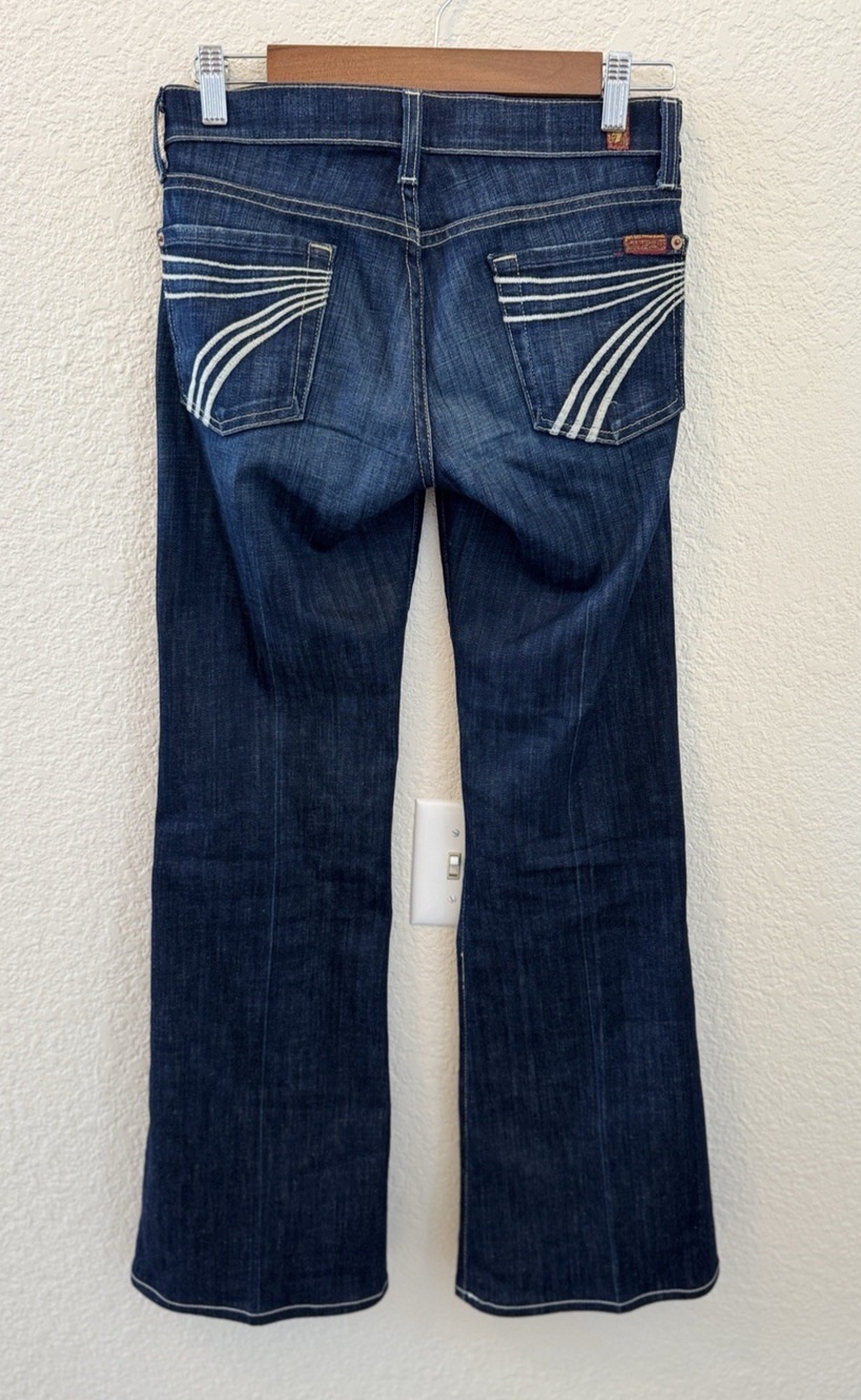 7 For All Mankind Dojo Flare Jeans 24 Blue Dark Wash Denim Retro Y2K Pockets USA